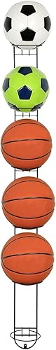 Miniatura 4 de MyGift Moderno estante de almacenamiento de pelotas deportivas de metal negro, pelota medicinal, baloncesto, pelota de fútbol, voleibol para