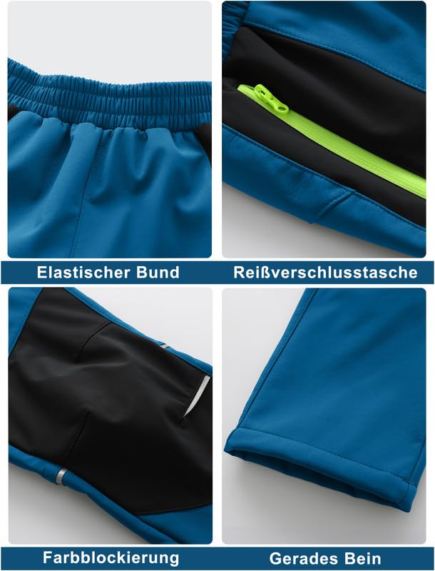 Zzkouine Pantaloni Softshell Bambino Caldo Pantaloni Invernali Trekking Ragazzo Pantaloni Neve Bambino Impermeabili con Fodera in Pile