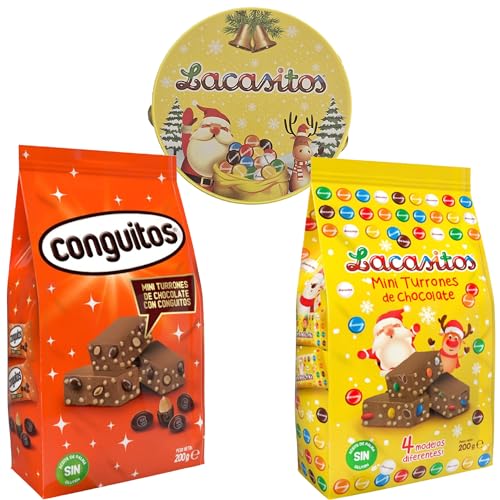 Pack Navidad Lacasitos y Conguitos:2x mini turrones de chocolate 200 g y pandereta