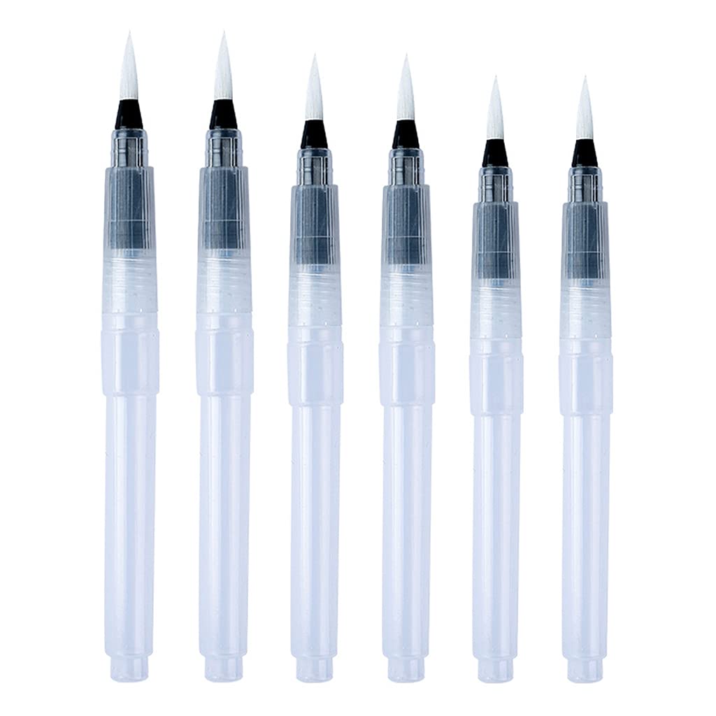 3 / 6Pcs Painting Water Brush Refillable Watercolor Brush Pen for Watercolor Gouache Painting Art Illustrations Pen Empty Refillable for Artists Travel Professional