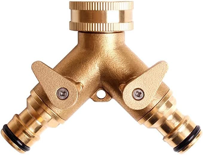 Solid Brass Double Hose Connector for Outdoor Tap And Garden Hoses Snap On Y Garden Tap