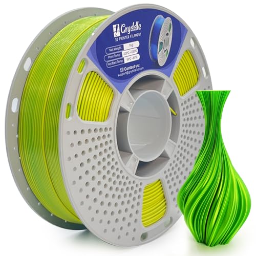 Gryddle Silk Dual Color PLA 3D Printer Filament, 1.75mm 1KG (2.2lbs), Shiny Gloss Finish, Easy Printing, Dimensional Accuracy ±0.02mm(Yellow & Green)