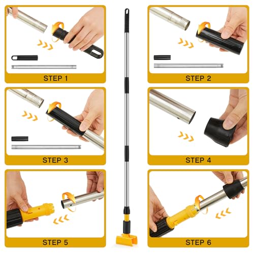 Image of Thyle 2 Pack Stainless Steel Commercial Mop Handle for Floor Cleaning, 3 Section Replaceable Mop Stick Replacement with Jaw Clamp, Heavy Duty Replacement Pole for Home Garage Office, 55 Inch