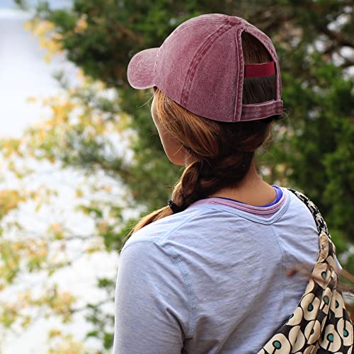 Image of HH HOFNEN Ponytail Hat for Women Washed Distressed Baseball Cap Ponycaps