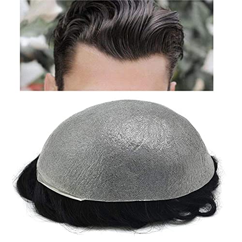 LYRICAL HAIR Ultra Thin Skin Toupee for Men All Transparent 0.04mm Super Thin Skin V-Loop Human Hair Replacements Systems Natural Hairline Poly PU Mens Hairpiece Wigs (8