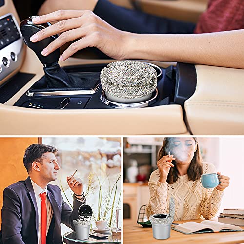 Globalstore Ashtray For Car, Bling Diamond Car Ashtray With Lid, Smokeless Ashtrays Portable Car Cigarette Ashtray With Led Light, Car Trash Can Windproof Car Ash Tray For Travel, Home, Office #TOP6