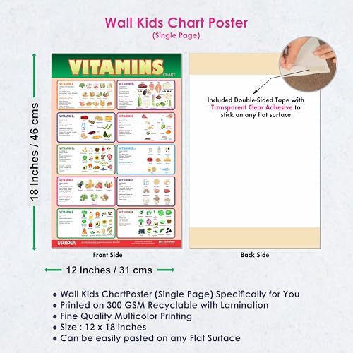 Image of ESCAPER Educational Charts for Kids, Kids Learning Charts (11.5 x 17.5 inches), Wall Art, Posters for Kids Room & Playroom