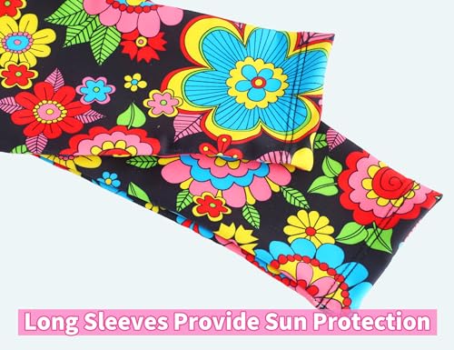Image of Snowheart Girls Swimsuit Size 4t 5t Colorful Floralrs Long Sleeve Two Pieces Rash Guard Sets Swimwear