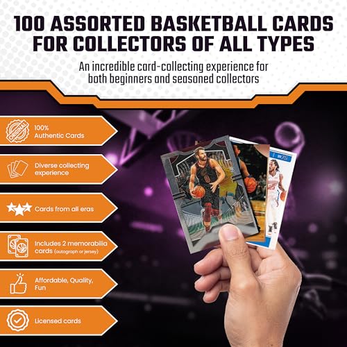 Assorted Basketball Cards 100-Count (1980s to The Present) Plus 2 Memorabilia Cards – Verified Basketball Card Packs from Licensed Manufacturers and Brands – No Two Packs are The Same