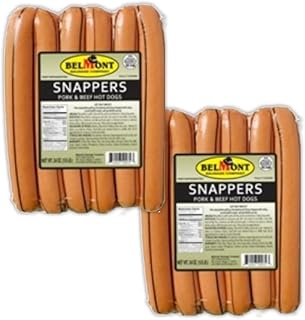 Belmont Snappers Pork & Beef Hot Dogs 1.5lb (2 Pack) - Delicious Sausage Links Perfect for Grilling, Enjoy as Hot Dogs, Hot Links, or Vienna Sausage, Ideal for Any BBQ or Meal, Classic Frank Flavor