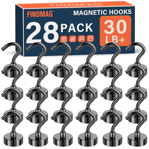 Image of FINDMAG 30LB+ Magnetic Hooks for Cruise Cabins, 28 Pack Black | Magnet Hooks Heavy Duty for Refrigerator, Office, Classroom, Ship, Travel and Home, Cruise Essentials 2026