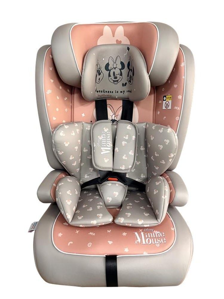 Seggiolino Auto Disney Minnie I-Size R129. Seggiolino per la sicurezza dei bambini con altezza da 76 a 150 cm. Poggiatesta regolabile e imbottitura.