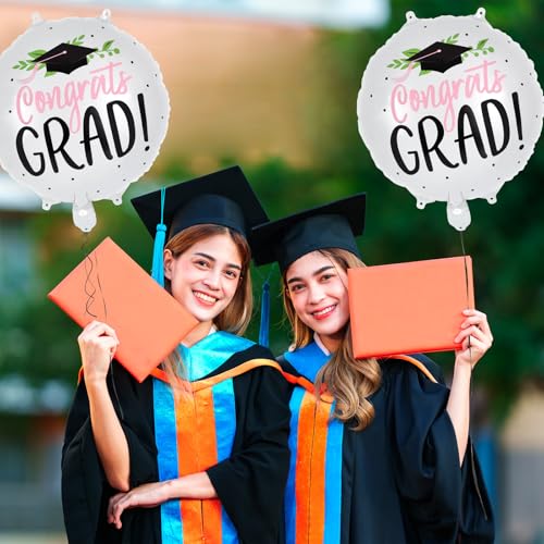 Image of 6 Pcs Graduation Balloons, White Graduation Cap Foil Balloons, Congrats Grad Mylar Balloons for Class of 2026 Graduations Party Decorations