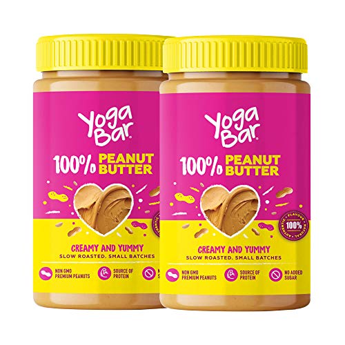 Image of Yogabar 100% Pure Peanut Butter | Creamy & Yummy Unsweetened | Slow Roasted | Non-GMO Premium Peanuts | No Added Sugar | Pack of 2 | 400gm Each
