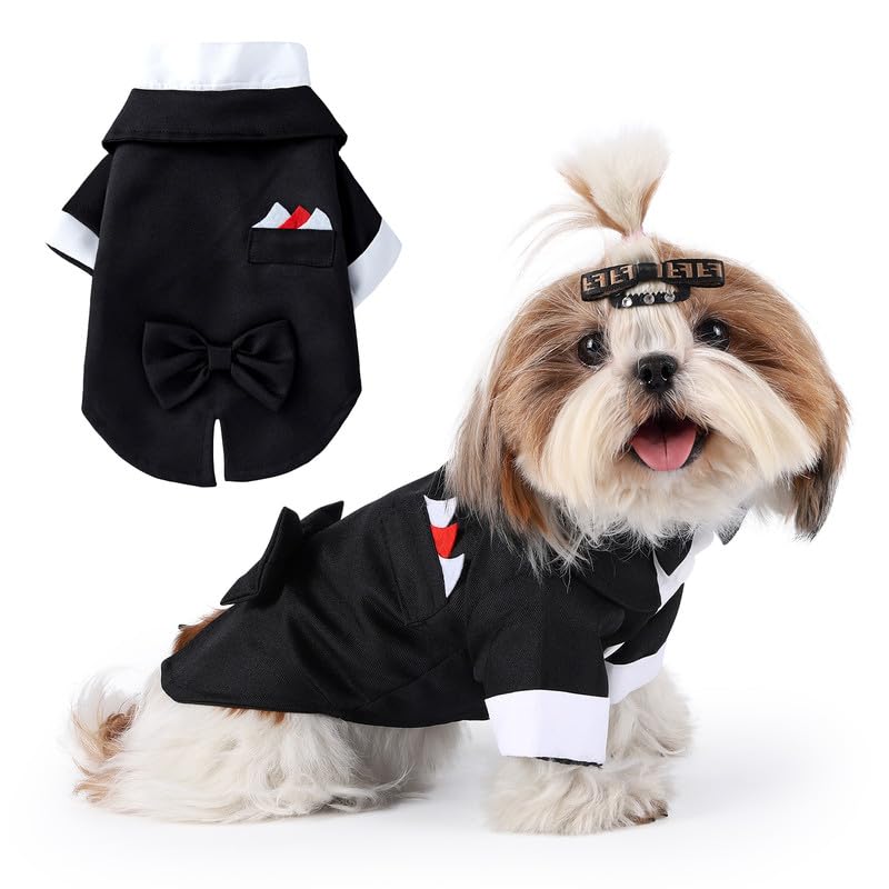 Norbi Dog Tuxedo Suit for Medium Dogs Bow Tie Wedding Outfit Prince Formal Party Tuxedo Pet Costume Black M