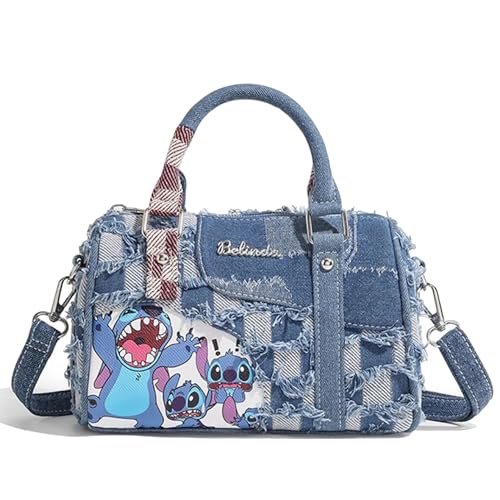 Cute Womens Purses and Handbags, Blue Denim Shoulder Bag Cartoon Crossbody Bags With Detachable Strap