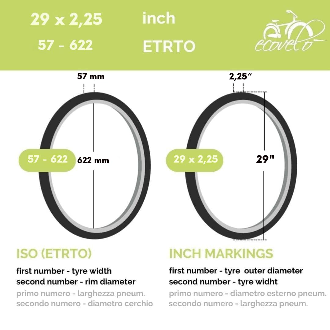 2 Copertoni 29 x 2.25 (57-622) + Camere d'aria Pneumatici bici MTB 29 Pollici per Mountain Bike con protezione Antiforatura - Ideale per Percorsi Fuoristrada