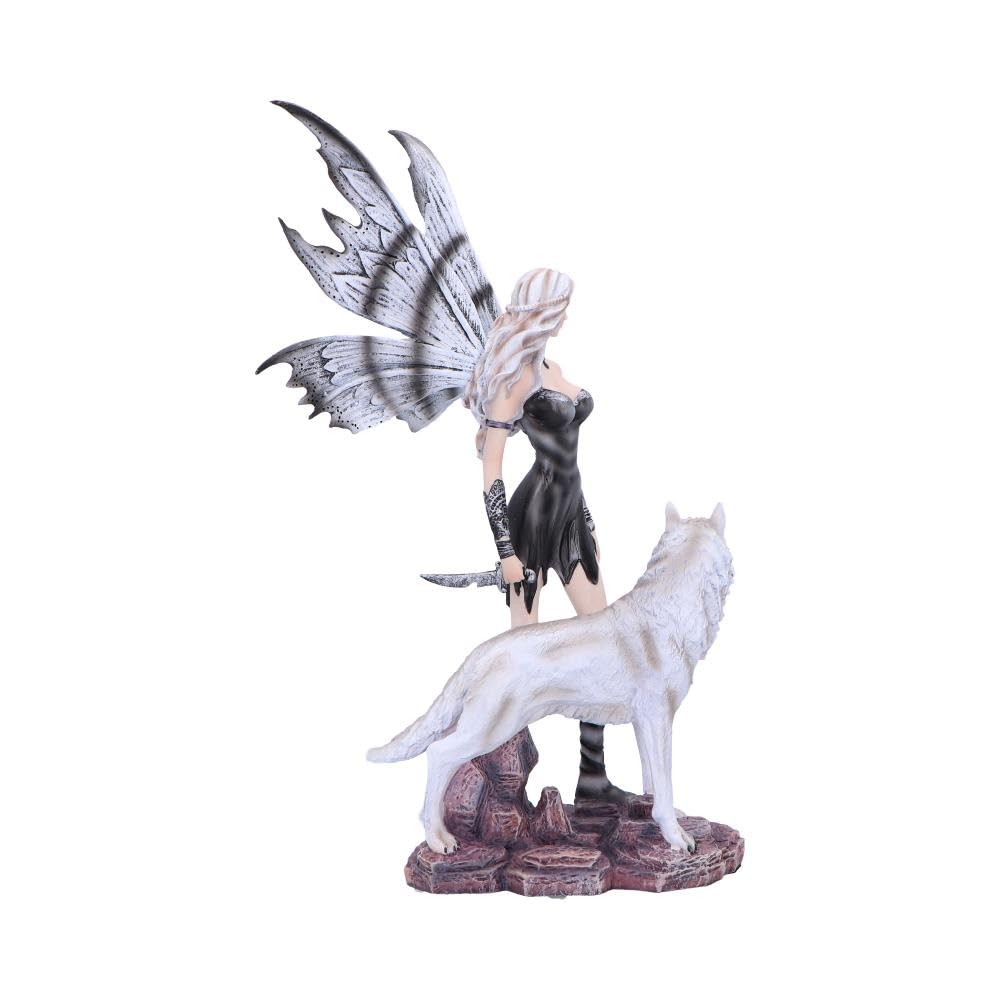 Nemesis Now Statua di fata gotica fantasy con lupo bianco, statuetta in resina dipinta a mano per collezionisti, regali e decorazioni per la casa - Esarosa 21,6 cm