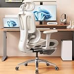 Vonesse chaise de bureau ergonomique avec repose-pieds, chaise de jeu d'ordinateur avec support Lombaire Dynamique & Siège en maille respirable de profondeur réglable, Chaises de bureau avec réglable 3D Appuie-tête et accoudoirs (blanc)