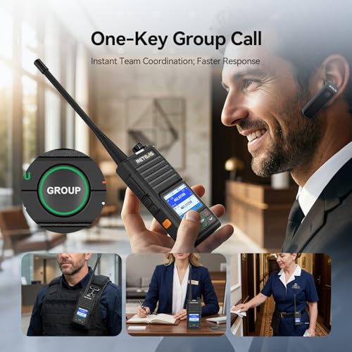 Image of Retevis RB58 Bluetooth Walkie Talkies with Earpieces, 6-Port Charger | Bluetooth Calls & APP Control, Group Call, NOAA, 1800mAh, Water Resistant, Rugged, LMR, for Security Retail Business