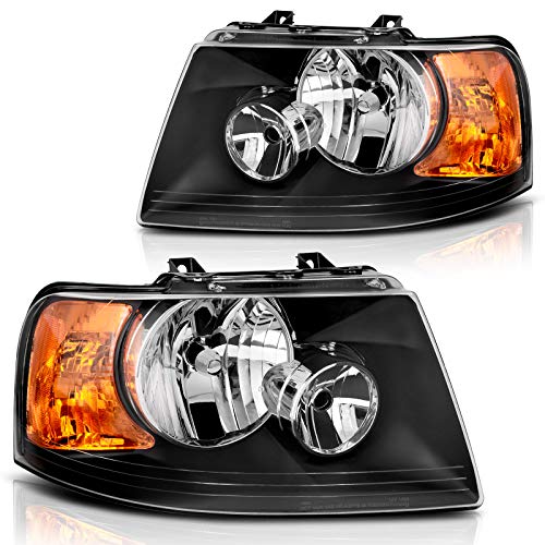 DWVO Headlight Assembly Compatible with 2003 2004 2005 2006/03 04 05 06 Ford Expedition (Black Housing Clear Lens)