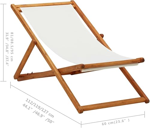 Miniatura 2 de vidaXL Silla de playa plegable, asiento ajustable de madera de eucalipto y tela de poliéster, silla de descanso ligera y portátil para uso en