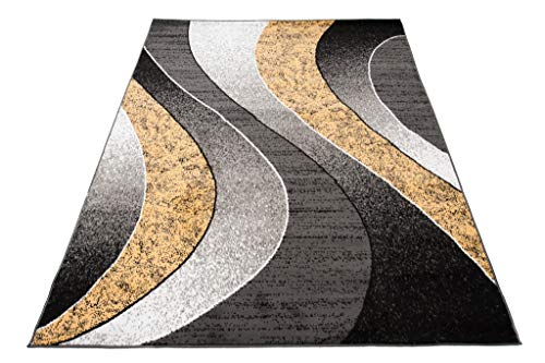 TAPISO Dream Teppich Kurzflor Grau Schwarz Gelb Wellen 120 x 170 cm – Ansicht 8