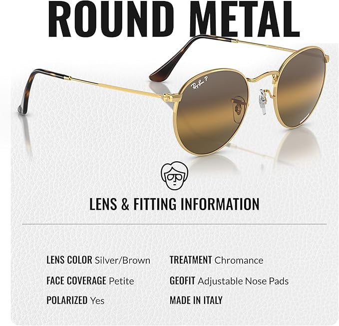 Image of Ray-Ban RB3447 ROUND METAL CHROMANCE POLARIZED Round Shape Sunglasses for Men with Official Eyewear Kit