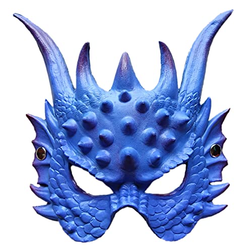 Máscara de dragón unisex para adultos, máscara de cosplay de espuma de media cara para fiesta de Halloween, disfraz de cosplay (azul)