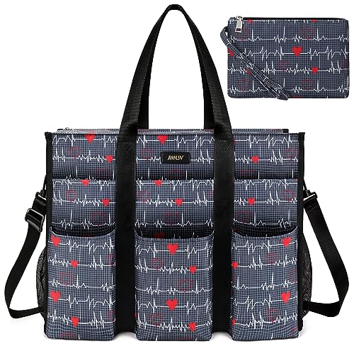 Image of IBFUN Utility Tote Bag with 24 Pockets, Large Teacher Tote for Women with Laptop Compartment, Travel Tote Bag with Zip Top