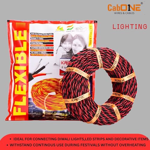 Image of CabONE 23 /76 2 Core Twisted Copper Flexible Wire, 90 Meter | FR PVC Insulated Electrical Cable for LED Lights, Fans & Speakers (Red /Black)