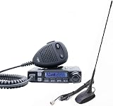 Radio CB PNI Escort HP 7120 ASQ, Gain RF, 4W, 12V et antenne CB PNI Extra 48 avec Aimant Inclus, 45 cm, SWR 1.0, AM/FM Fonctionne Uniquement dans la Bande EU - 1