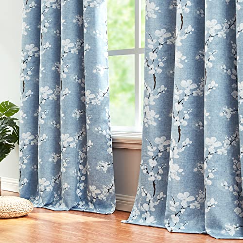 Fmfunctex Blue White Blackout Curtains For Living-Room 84Inch Floral Printed Window Curtains For Bedroom Thermal Insulated Energy Saving Blossom Curtain Panels 50W 2 Pcs Grommet Top #TOP3