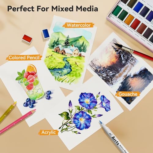 Arrtx Watercolor Sketchbook, 8.27x5.98'', 140 LB, 300 GSM, 100% Cotton Paper, Cold Press, 24 Sheets, Hardcover Watercolor Journal for Use As Travel Notebook for Artists Adults Students image 10