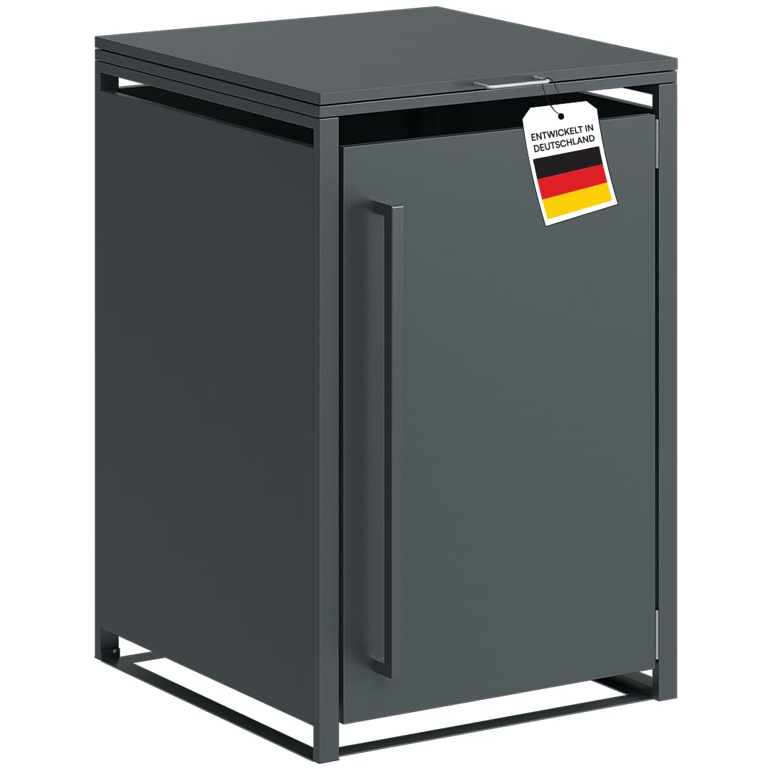 STEELSØN Xalara Mülltonnenbox 1er bis 240L – Mülltonnenverkleidung aus Stahl in Anthrazit – hochwertige Müllcontainer für 1 Tonne – Müllbox wetterfest – UV-beständige Gerätebox/Mülltonnen Box