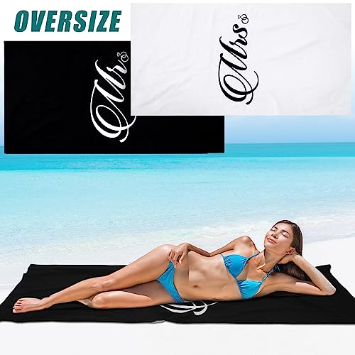 Oudain 2 Pcs Mr And Mrs Beach Towel 71 X 35 Inch Bride And Groom Just Married Towel Oversized Newlywed Couple Towels His And Her Beach Wedding Honeymoon Travel Gifts (Black, White) #TOP4