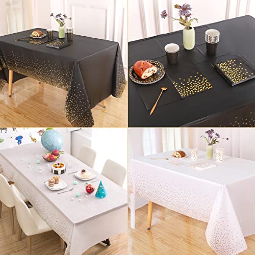 Jepeux 2 Packaging Black And Gold Plastic Tablecloth, 54 Inch X108 Inch Rectangular Disposable Dot Party Table Cover, Suitable For Birthday, Graduation, Restaurant, Wedding Decoration Tablecloth #TOP4