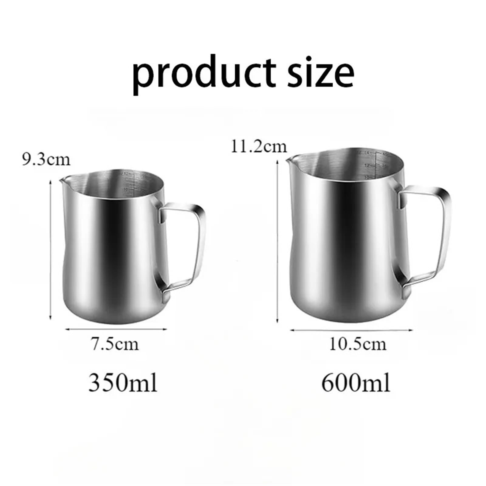 Jarra de espuma de leche de acero inoxidable, 2 uds., con marca de medición y bolígrafo de Arte Latte, fabricación de Arte Latte manual Para café(Silver-600ML-set)