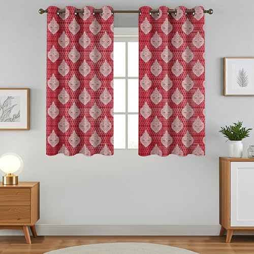 Image of Homefab India 1 Piece Polyester Printed Curtains Room Darkening Panel - Window 5 feet, Damask Maroon Curtain