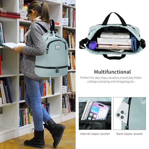 Image of Kamo Drawstring Backpack Bag - Sport Swimming Yoga Backpack with Shoe Compartment, Two Water Bottle Holder for Men Women Large String Backpack Athletic Sackpack for Travel