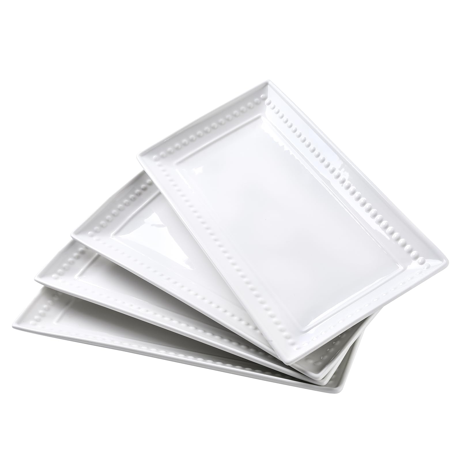 Photo 1 of Feenmai 14 inch Ceramic Serving Platter - Rectangular Serving Trays Set of 4, Large Embossed Plates, Porcelain White Platters for Steak, Appetizer, Dessert, Tacos, Housewarming, Oven Dishwasher Safe