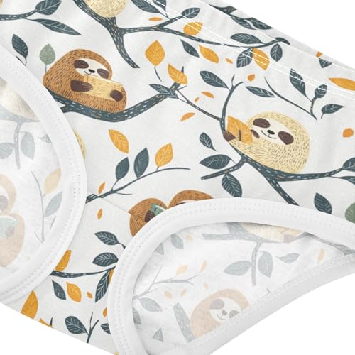 ZZKKO Sloths Branch Leaf Girls Underwear Toddler Panties for Girls Comfort Brief Size 2-8T3