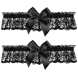 ZEYIYER 2Pcs Black Lace Garter, Thin Black Leg Garters for Women, Bowknot Bridal Lace Garters Leg Ring for Wedding, Bride, Party