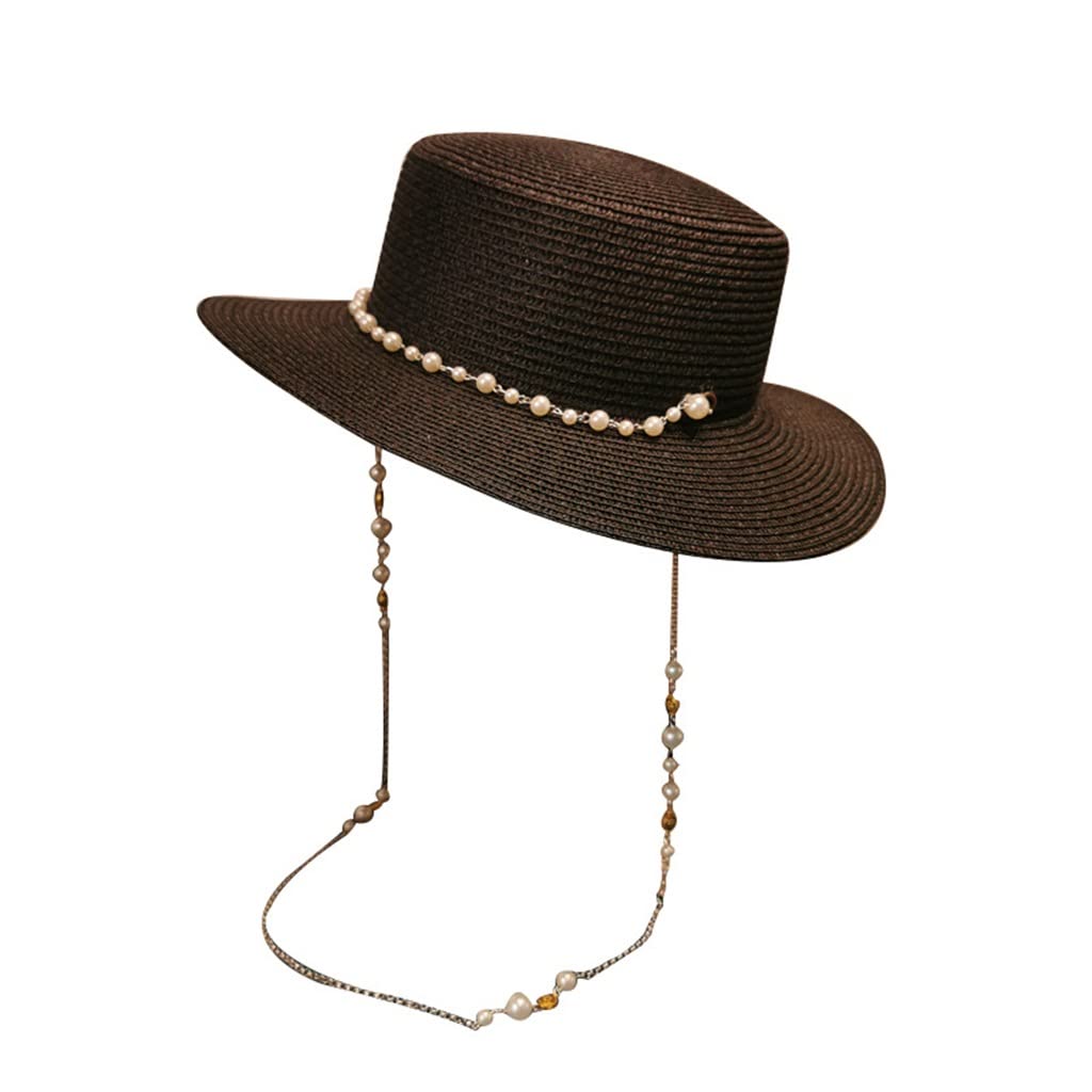 Chapeau de paille rétro pour femme idéal avec ses perles pour les vacances à la mer