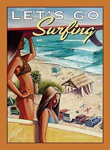 TNND Placa de metal para surf, surf, playa, olas de mar, tabla de surf, surf, mujer y niña, regalo de lata, 20,3 x 30,5 cm