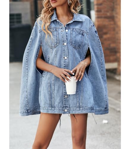 Angsuttc Denim Jacket for Women Poncho Cape Style Jean Jackets Loose Outerwear2