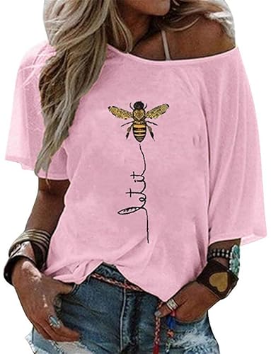 shownicer Shirt Damen Teenager Mädchen Momlife Totenkopf Skull Leopard Schulterfrei Tshirts Frauen Locker Off Shoulder Sommer Oberteile Sport Kurzarm Shirts Casual Tops Blusen T-Shirt Cover