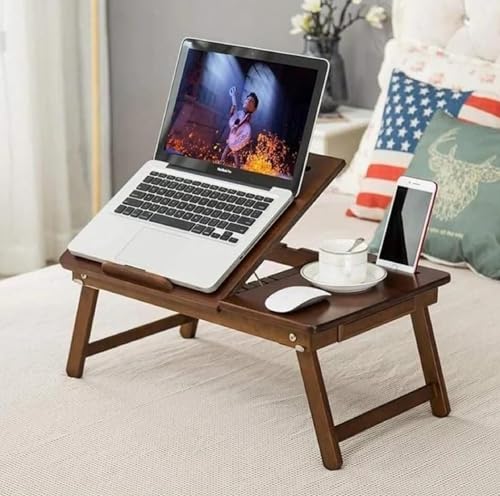Image of Intrahuas Wood Extra Large Multi Tasking Height Adjustable Foldable Portable Laptop Table, Activity Table /Study Table /Writing Study On Bed Table for Home(Walnut)