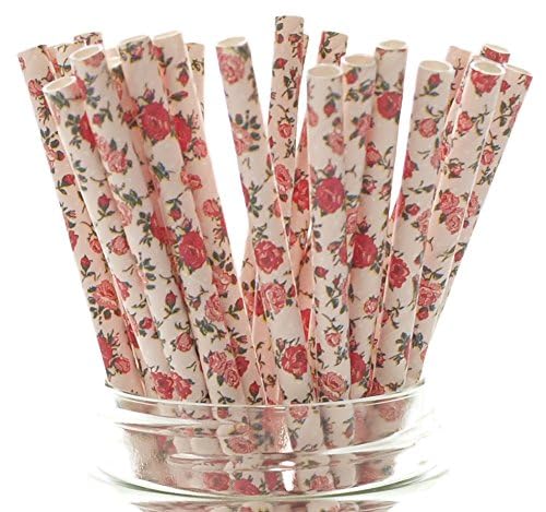 Pitillos de papel floral rosa para fiesta (25 pack) miniatura 2
