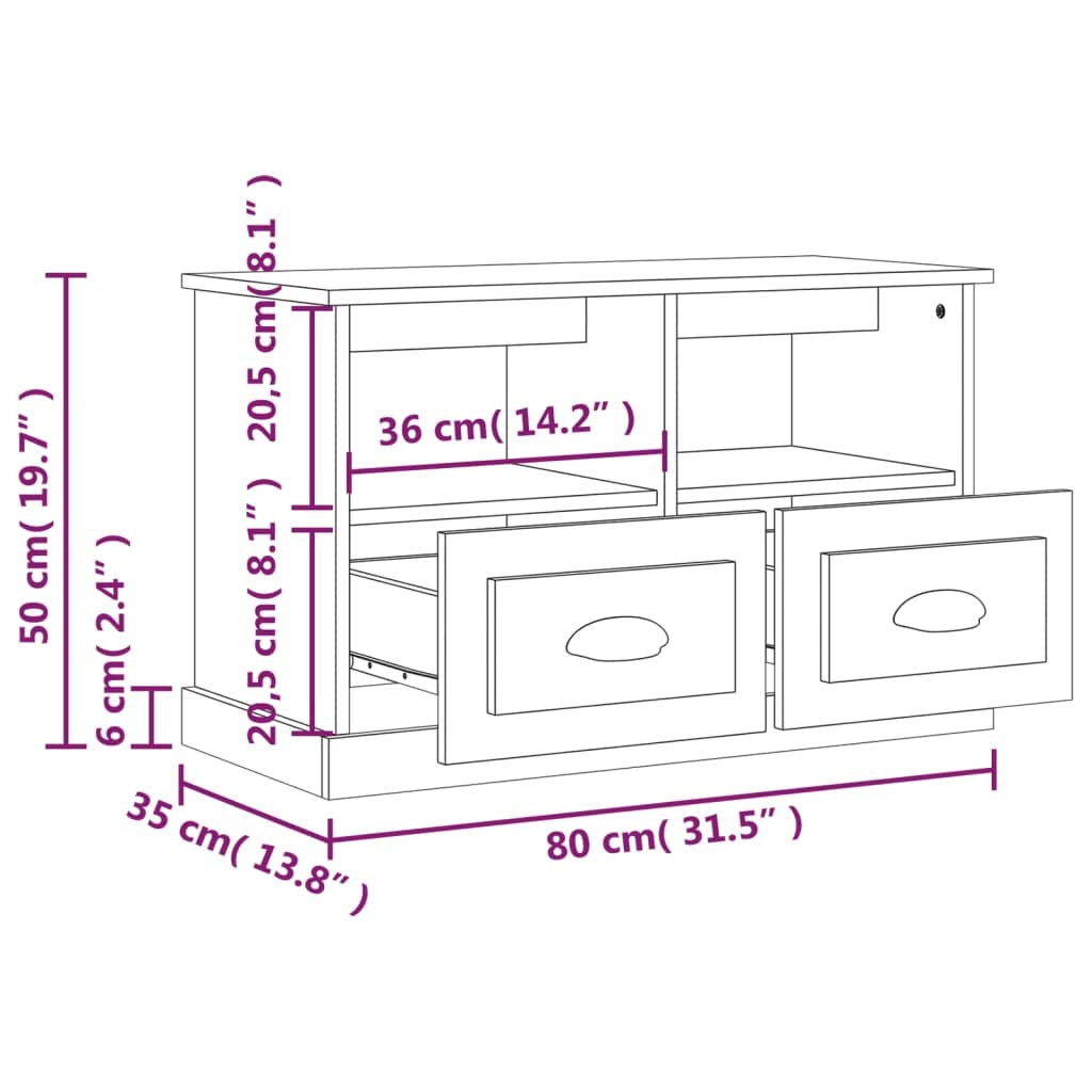 vidaXL Meuble TV Sonoma Gris 80x35x50 cm Bois d'ingénierie